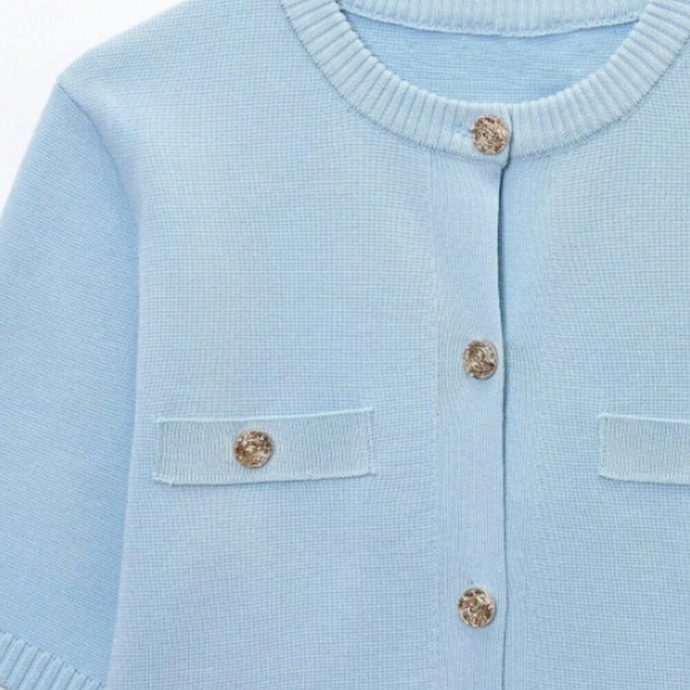 Blue Casual Women's Short Sleeve Knit Top - Picture 3 of 11